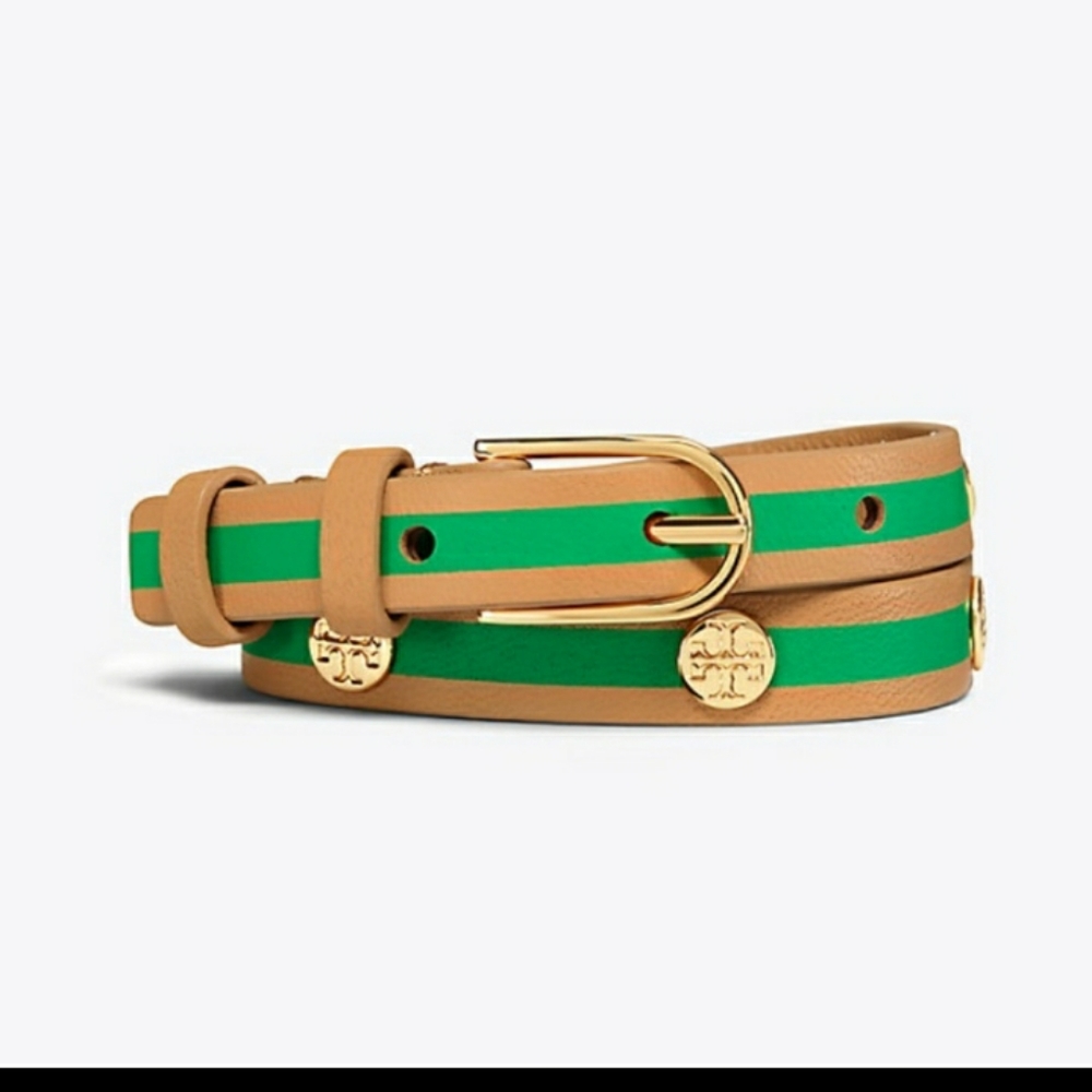 Tory Burch Preppy Green and Tan Leather Wrap Braclet 💚⭐💚⭐💚⭐